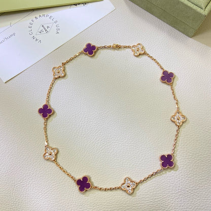 VCA CLOVER 10 MOTIFS PURPLE VIOLET DIAMOND NECKLACE