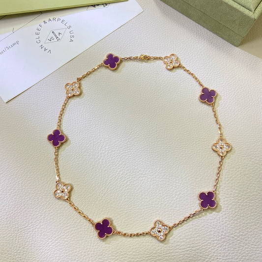 VCA CLOVER 10 MOTIFS PURPLE VIOLET DIAMOND NECKLACE