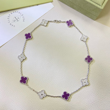 VCA CLOVER 10 MOTIFS PURPLE VIOLET DIAMOND NECKLACE