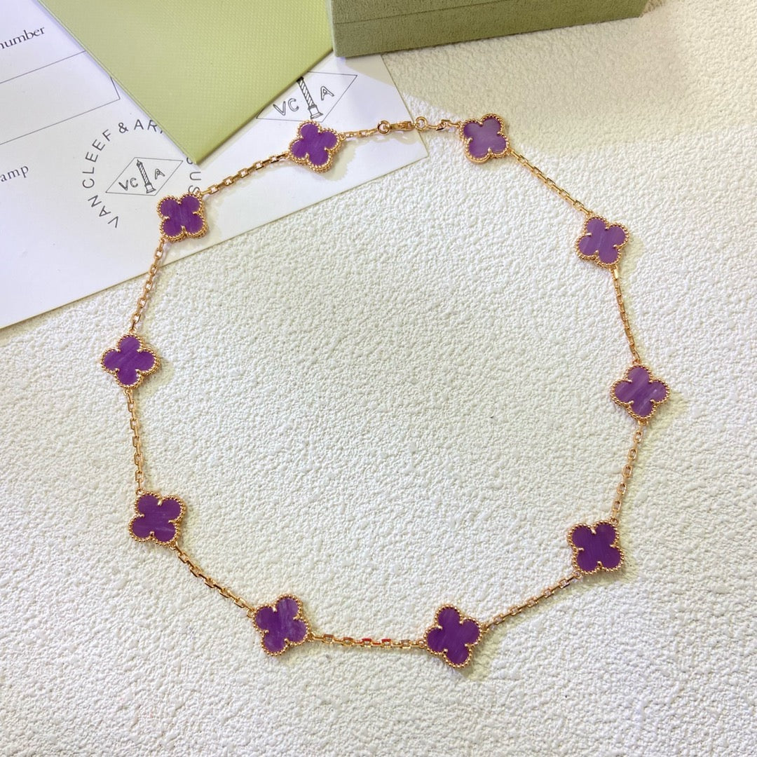 VCA CLOVER 10 MOTIFS PURPLE VIOLET NECKLACE