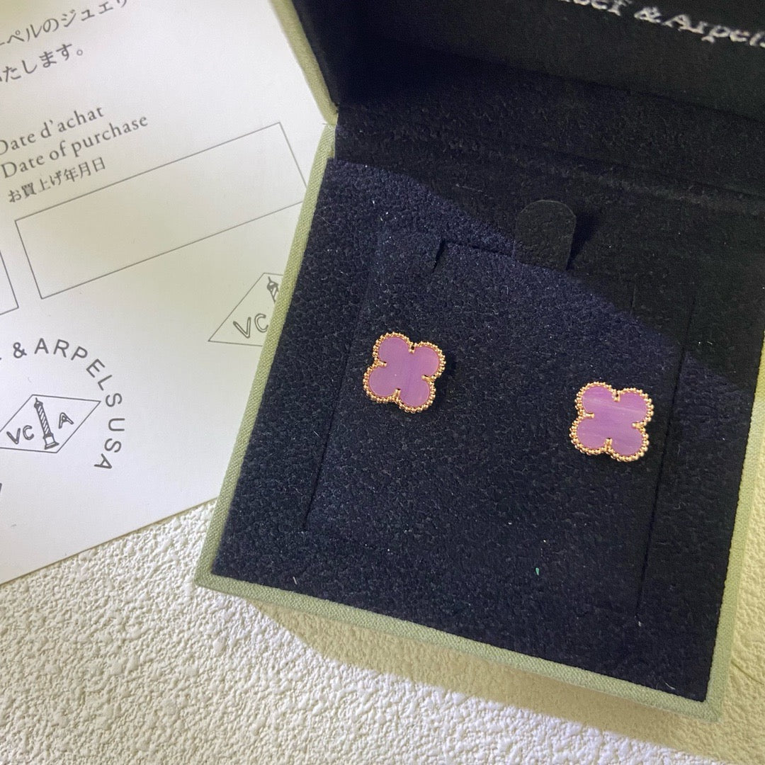 VCA CLOVER MINI 9.5MM PURPLE VIOLET EARRINGS