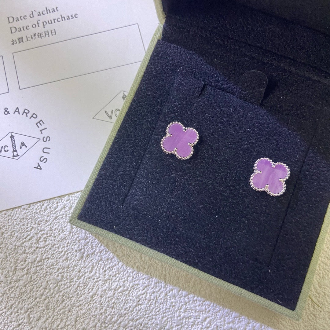 VCA CLOVER MINI 9.5MM PURPLE VIOLET EARRINGS
