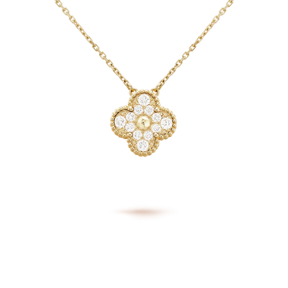 VCA CLOVER 15MM DIAMOND SINGLE FLOWER NECKLACE