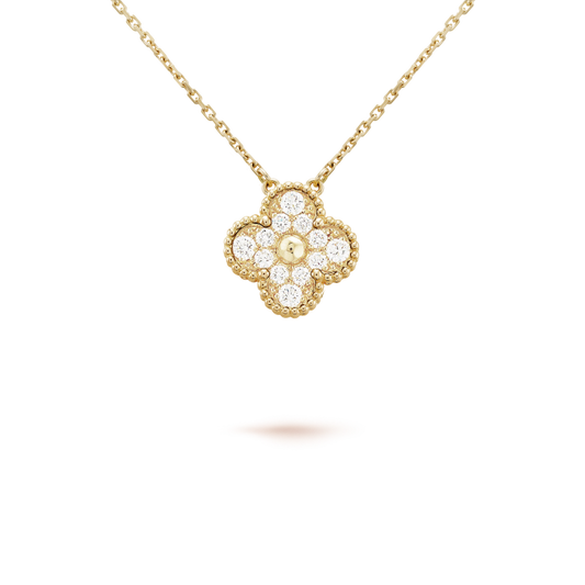 VCA CLOVER 15MM DIAMOND SINGLE FLOWER NECKLACE