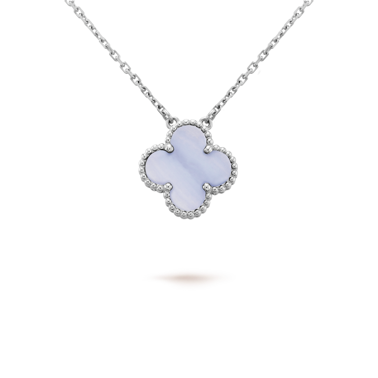 VCA CLOVER 15MM BLUE CHALCEDONY NECKLACE SILVER