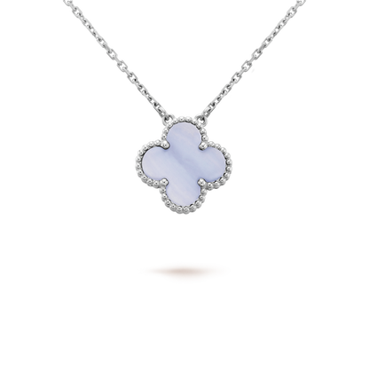 VCA CLOVER 15MM BLUE CHALCEDONY NECKLACE SILVER