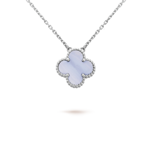 VCA CLOVER 15MM BLUE CHALCEDONY NECKLACE SILVER