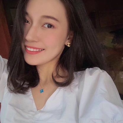 VCA CLOVER 15MM DIAMOND AND BLUE AGATE NECKLACE