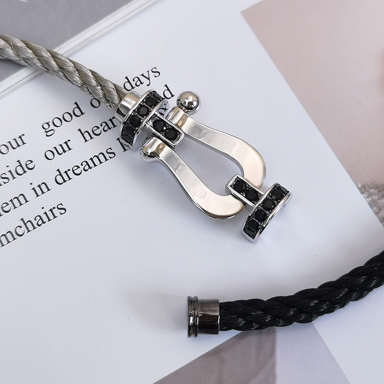 FRED FORCE LARGE HORSESHOE BLACK DIAMOND BRACELET SILVER