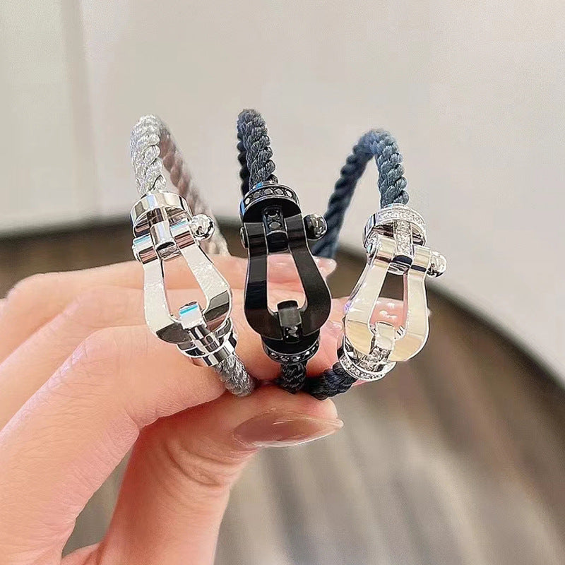 FRED FORCE LARGE HORSESHOE HALF DIAMOND BRACELET GOLD