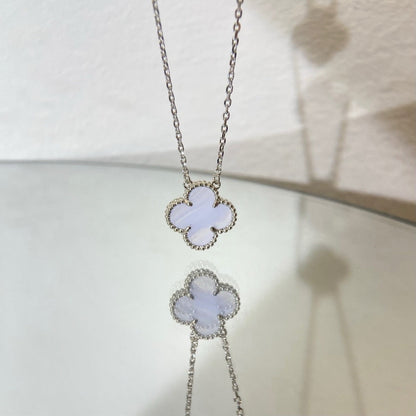 VCA CLOVER 15MM BLUE CHALCEDONY NECKLACE SILVER