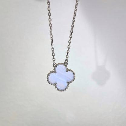 VCA CLOVER 15MM BLUE CHALCEDONY NECKLACE SILVER
