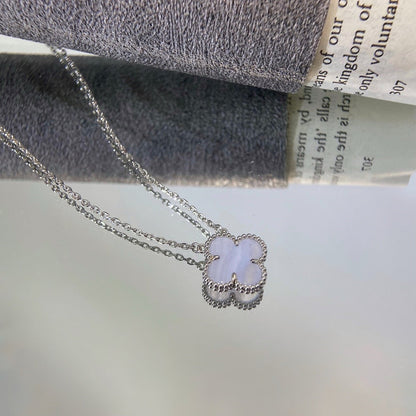 VCA CLOVER 15MM BLUE CHALCEDONY NECKLACE SILVER
