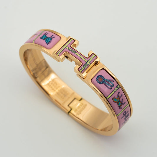 HERMES H PINK GOLD BRACELET PINK CERAMIC