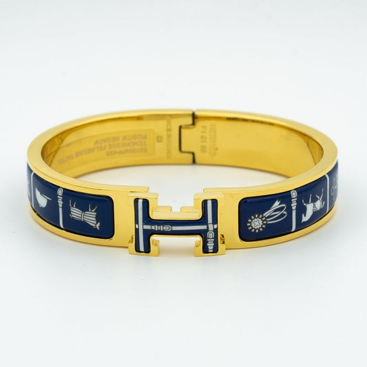 HERMES H BRACELET BLUE CERAMIC