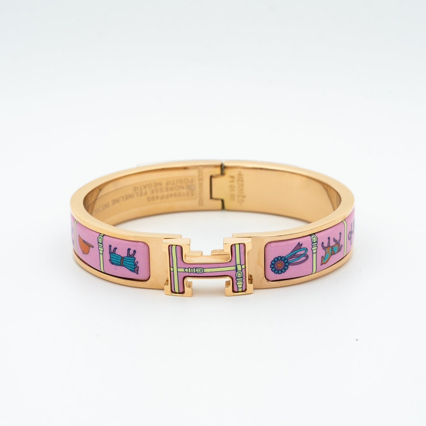HERMES H PINK GOLD BRACELET PINK CERAMIC