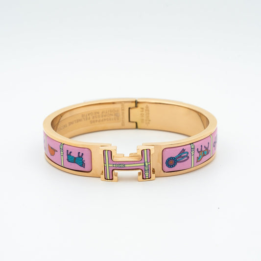 HERMES H PINK GOLD BRACELET PINK CERAMIC