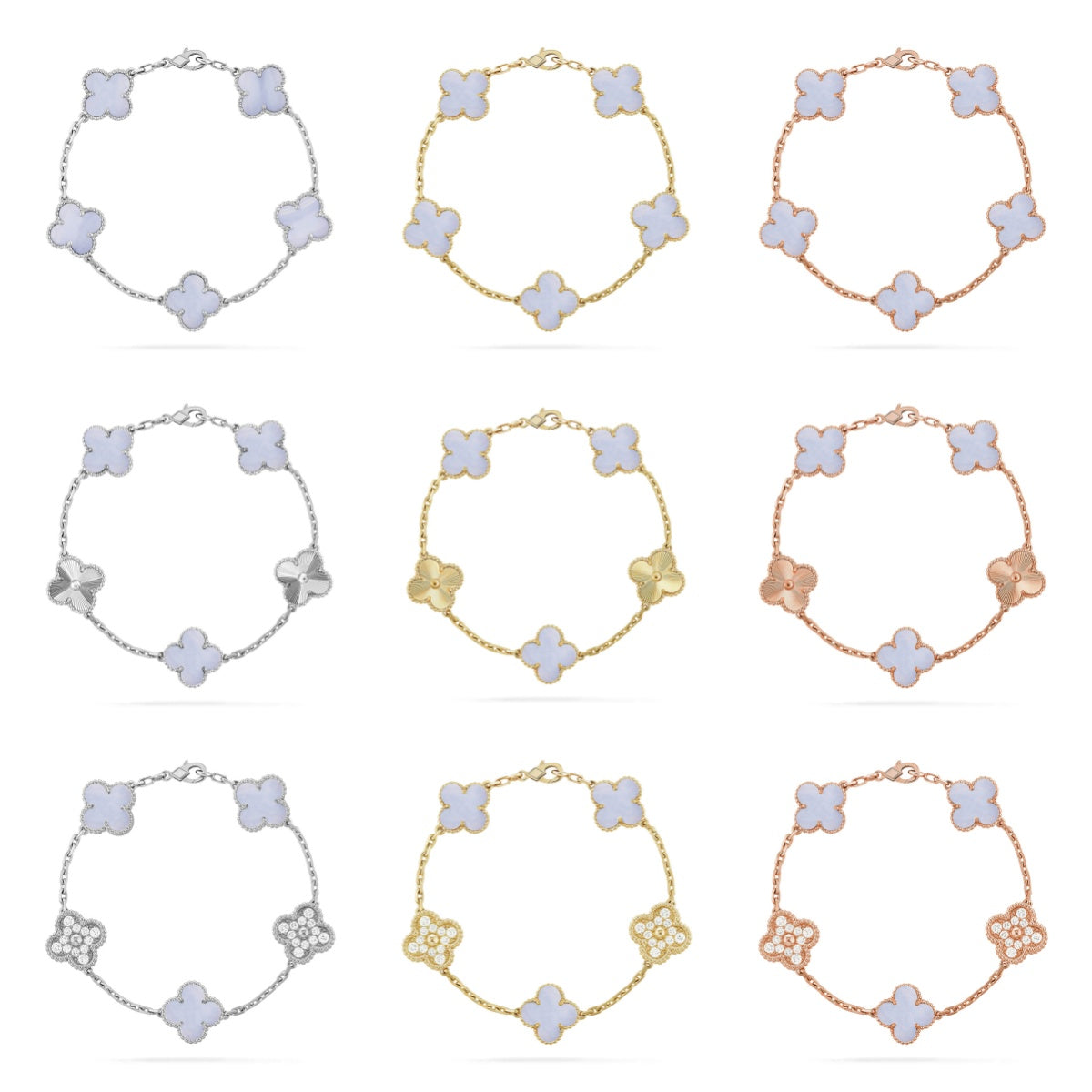 VCA CLOVER 5 MOTIF PURPLE CHALCEDONY BRACELET COLLECTION