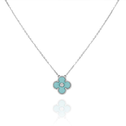 VCA CLOVER 1 DIAMOND LIGHT BLUE SILVER NECKLACE