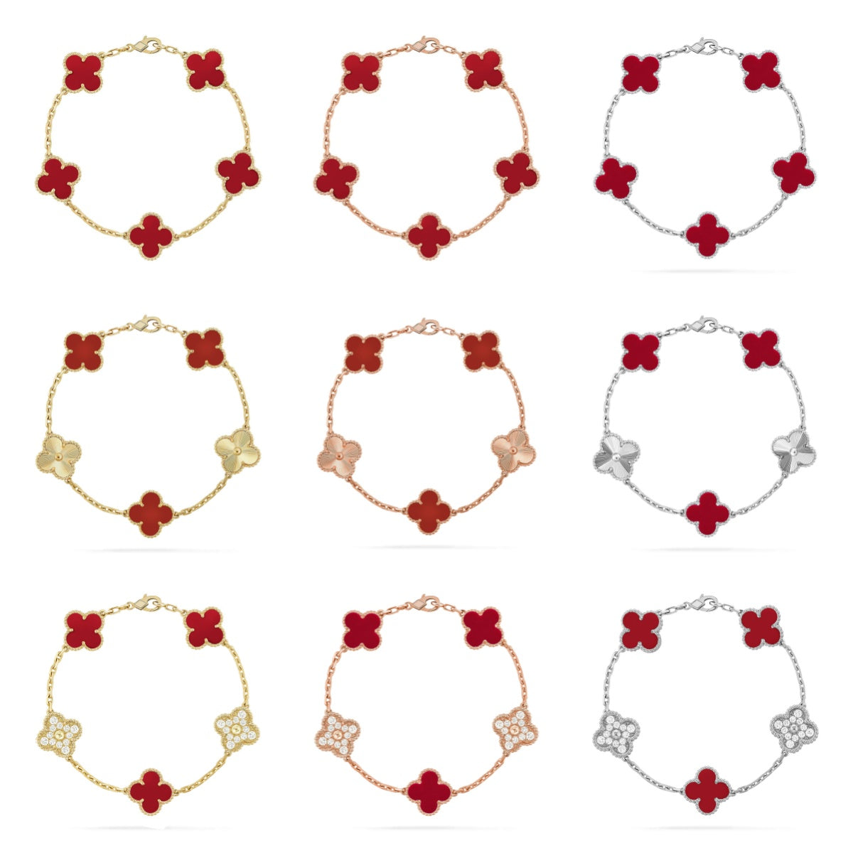 VCA CLOVER 5 MOTIF RED CORNELIAN BRACELET COLLECTION