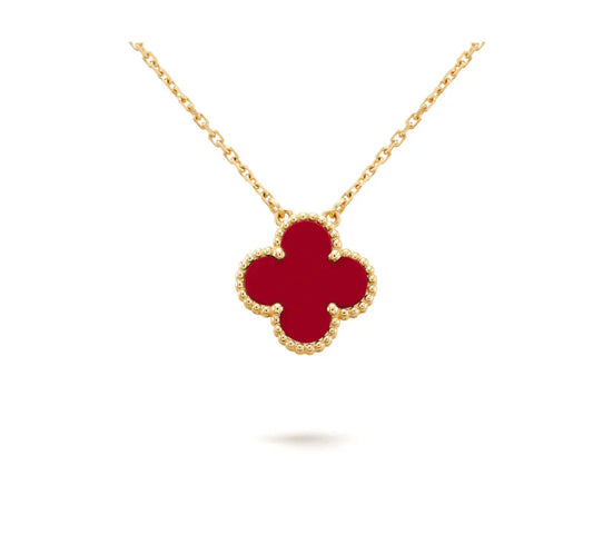 VCA CLOVER 15MM CARNELIAN SINGLE FLOWER NECKLACE