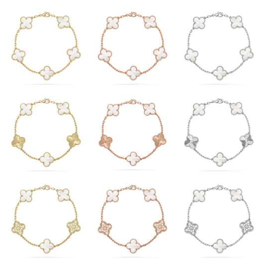 VCA CLOVER WHITE PEARL MOP 5 MOTIF BRACELET COLLECTION