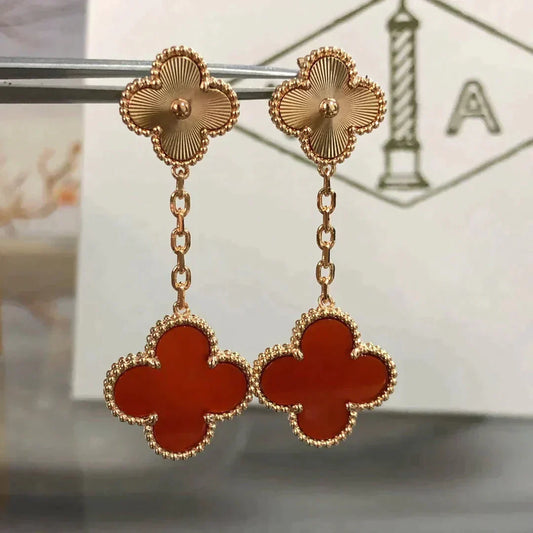 VCA CLOVER 2 MOTIF LASER CARNELIAN EARRINGS