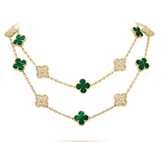 VCA CLOVER 20 MOTIFS MALACHITE DIAMOND NECKLACE