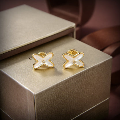 CHAUMET JEUX DE WHITE MOP GOLD DIAMOND EARRINGS
