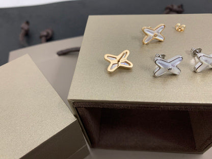 CHAUMET JEUX DE WHITE MOP SILVER DIAMOND EARRINGS