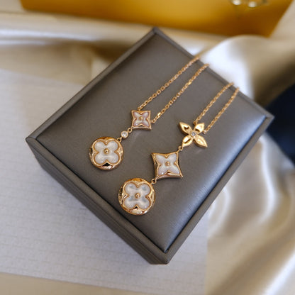 LOUIS VUITTON COLOR BLOSSOM LARIAT NECKLACE PINK GOLD WHITE MOTHER PEARL AND DIAMOND