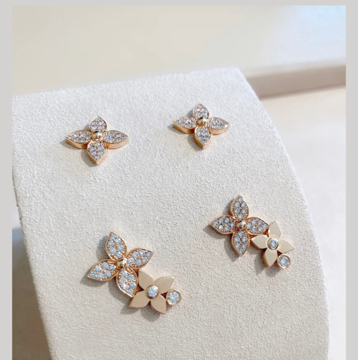 LOUIS VUITTON STAR BLOSSOM STUD EARRINGS PINK GOLD DIAMONDS