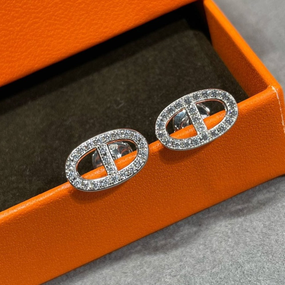 HERMES HM FULL DIAMOND PIG NOSE STUD EARRINGS