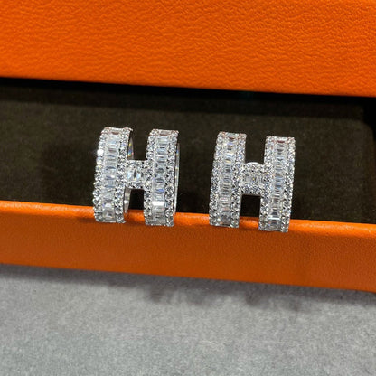 HERMES H STUD EARRINGS WITH SILVER DIAMONDS