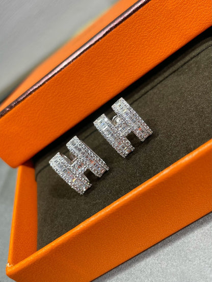 HERMES H STUD EARRINGS WITH SILVER DIAMONDS