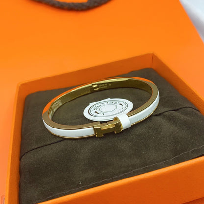 HERMES CLASSIC HM CLIC WHITE 8MM ENAMEL BRACELET