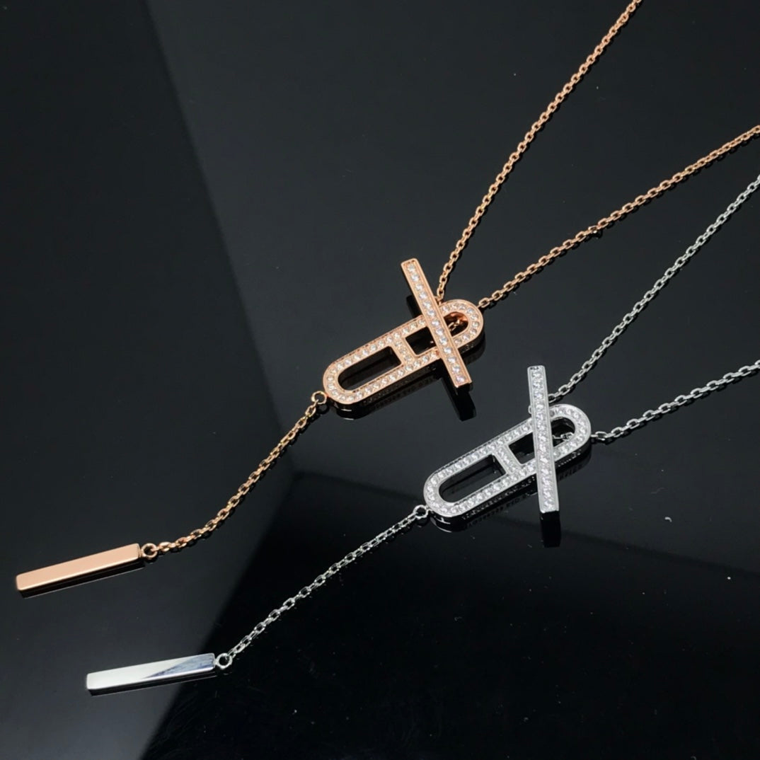 HERMES HM NECKLACE PLATINUM ROSE GOLD DIAMOND