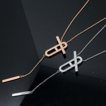 HERMES HM NECKLACE PLATINUM ROSE GOLD DIAMOND