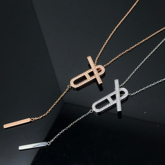 HERMES HM NECKLACE PLATINUM ROSE GOLD DIAMOND