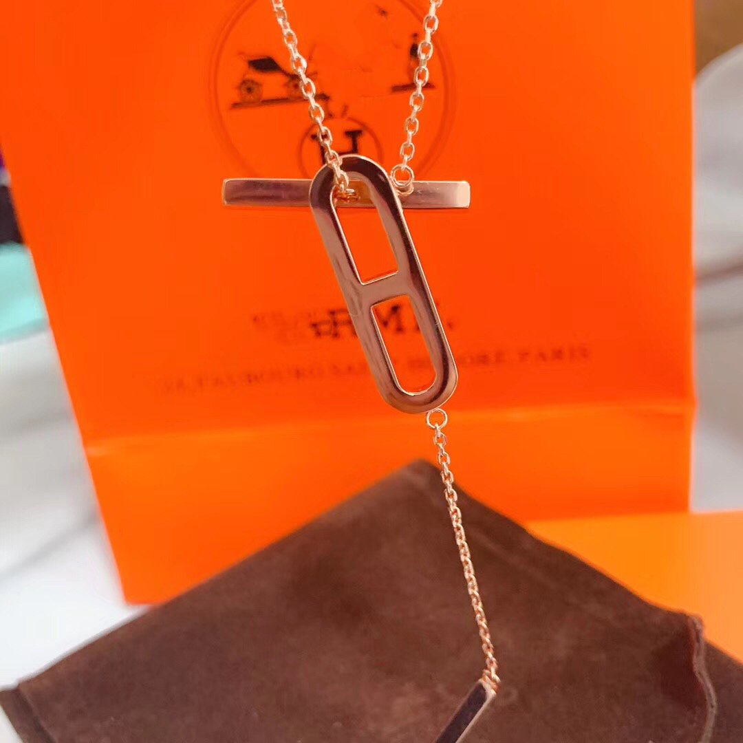 HERMES HM NECKLACE PLATINUM ROSE GOLD DIAMOND