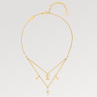 LOUIS VUITTON FLOWERGRAM GOLD MOP DOUBLE ROW NECKLACE