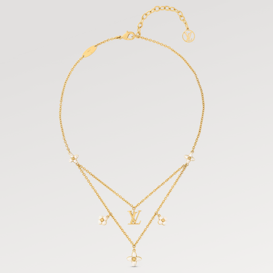 LOUIS VUITTON FLOWERGRAM GOLD MOP DOUBLE ROW NECKLACE