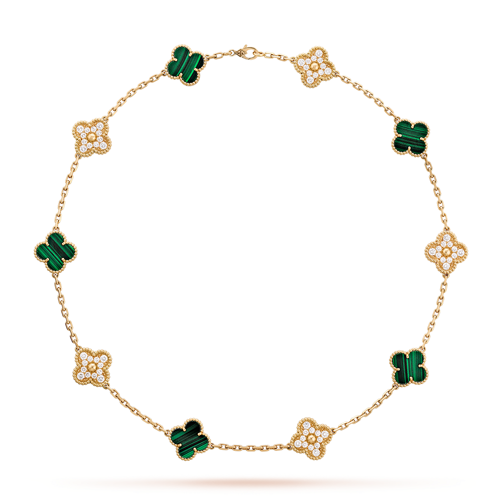 VCA CLOVER 10 MOTIFS MALACHITE DIAMOND NECKLACE