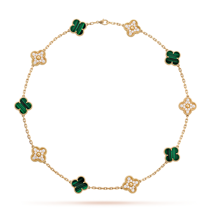 VCA CLOVER 10 MOTIFS MALACHITE DIAMOND NECKLACE