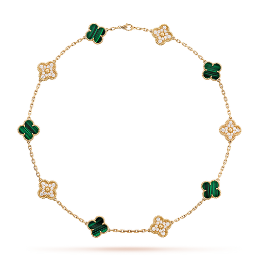 VCA CLOVER 10 MOTIFS MALACHITE DIAMOND NECKLACE