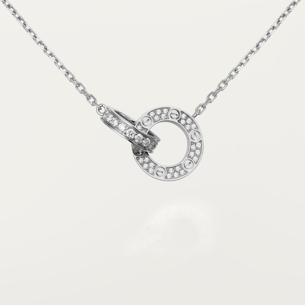 CARTIER LOVE 7.6MM NECKLACE ROSE GOLD AND SILVER FULL DIAMOND