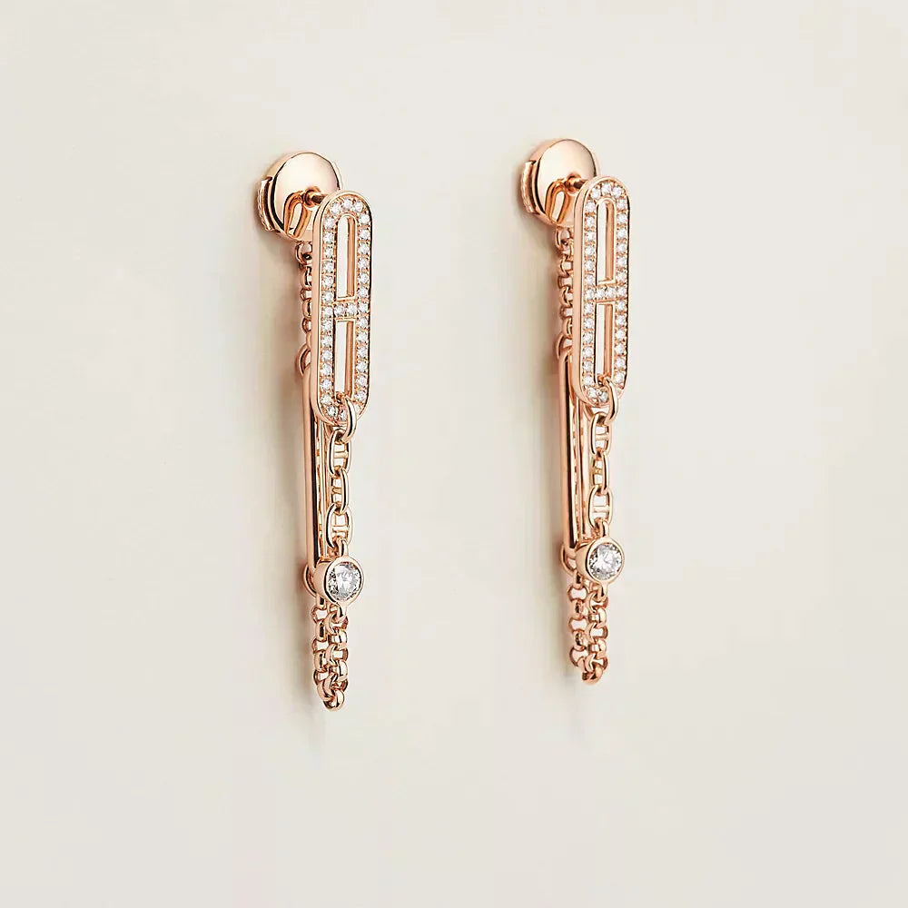 HERMES CHAINE CHAOS DIAMOND DROP EARRINGS