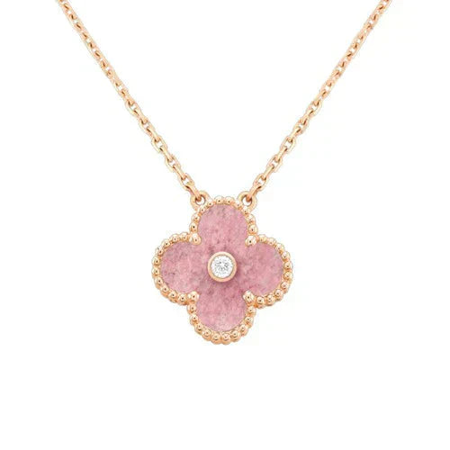 VCA CLOVER 15MM DIAMOND RHODONITE NECKLACE