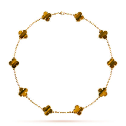 VCA CLOVER 10 MOTIFS TIGER EYE NECKLACE