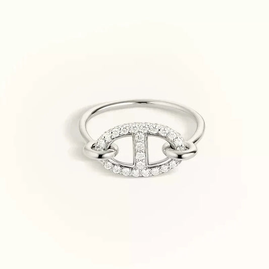 HERMES RONDE SMALL SILVER DIAMOND RING